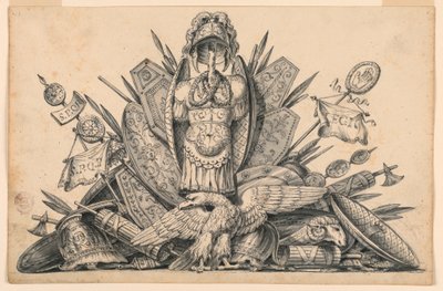 Desenho, Um troféu de armas destinado a ser executado em pintura, 1830-1850 de Romolo Achille Liverani