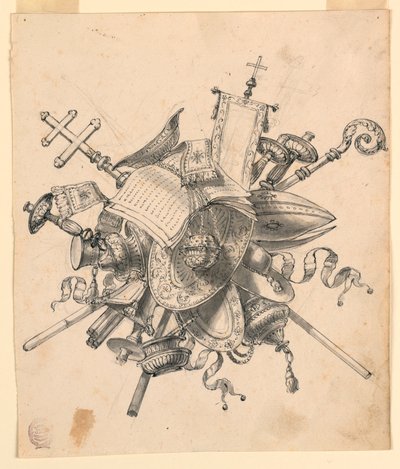 Desenho, Troféu com Objectos Eclesiásticos, 1830-1850 de Romolo Achille Liverani