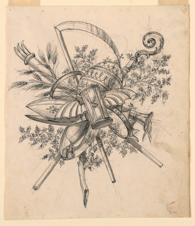 Desenho, Troféu com ampulheta alada, 1830-1850 de Romolo Achille Liverani