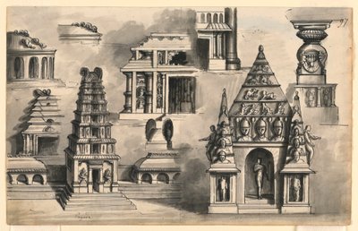 Cenário, detalhes de templos indianos de Romolo Achille Liverani