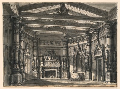 Design de palco, interior do salão gótico de Romolo Achille Liverani