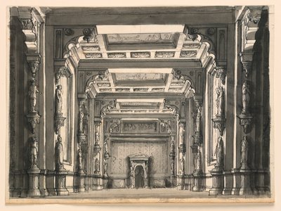 Design de palco, interior do salão gótico de Romolo Achille Liverani