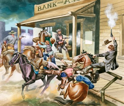 Assalto a um banco no Oeste Selvagem. de Ron Embleton