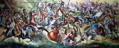 Batalha entre índios e soldados (guache sobre papel) de Ron Embleton
