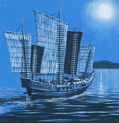 Navio chinês (guache sobre papel) de Ron Embleton