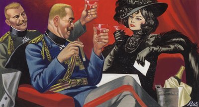 Mata Hari com um amigo do Alto Comando Alemão (guache sobre papel) de Ron Embleton