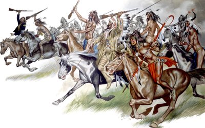 Índios nativos americanos a cavalo (guache sobre papel) de Ron Embleton