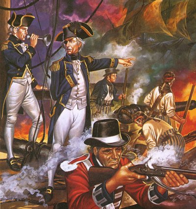 Nelson na batalha de Trafalgar de Ron Embleton