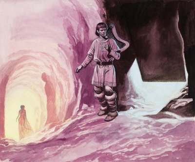 Tannhauser seguindo Vénus no interior da caverna (guache sobre papel) de Ron Embleton
