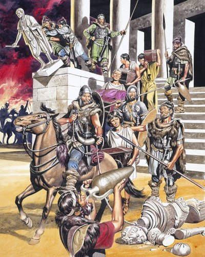 A queda do Império Romano no Ocidente (guache sobre papel) de Ron Embleton
