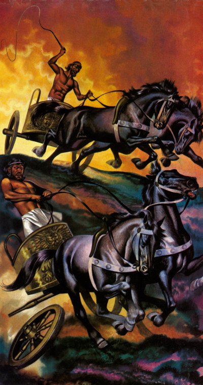 A magia dos Jogos Olímpicos: A Guerra dos Deuses (litografia a cores) de Ron Embleton