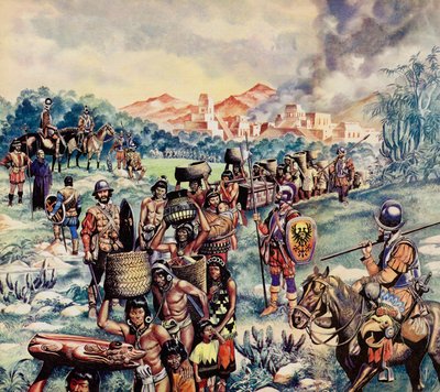 A conquista espanhola do México (litografia a cores) de Ron Embleton