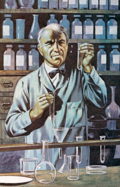 Thomas Alva Edison, inventor e empresário americano (litografia a cores) de Ron Embleton