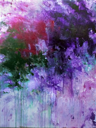 Abstrato em tons vibrantes de roxo e verde de Ron Halfant