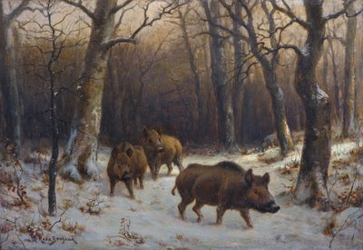Francês:  Sangliers dans la neige Javalis selvagens na neve de Rosa Bonheur