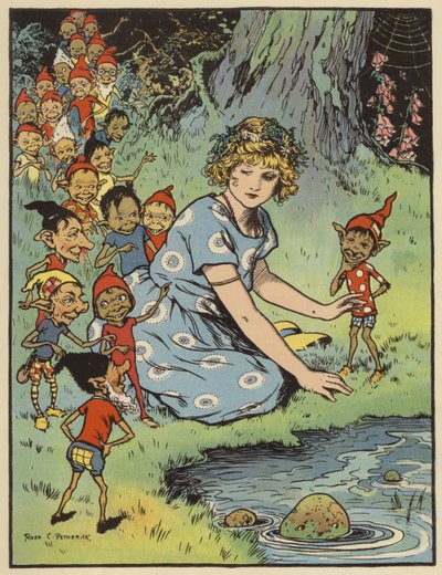 Garota cercada por duendes (lito colorido) de Rosa Petherick