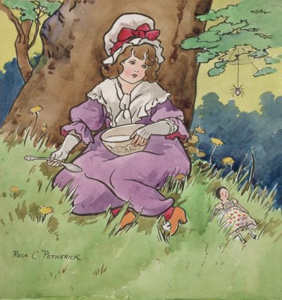 Pequena Miss Muffet (aguarela sobre lápis sobre prancheta) de Rosa Petherick