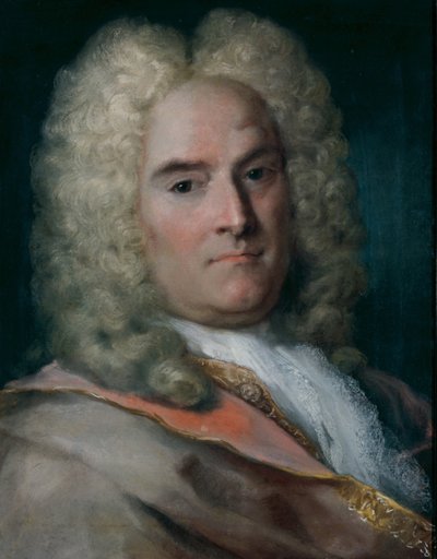 Um cavalheiro com uma capa cinza sobre um casaco bordado a ouro de Rosalba Giovanna Carriera