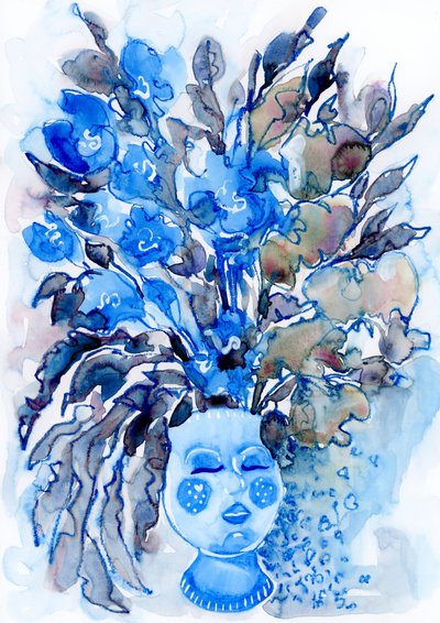 Coroa de flores azuis caprichosa de Rosana Laiz Blursbyai