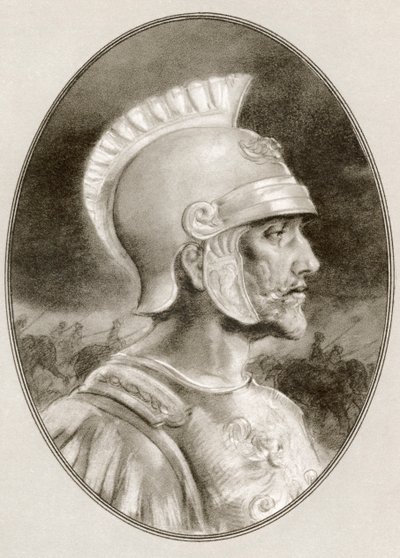 Ashoka, morreu 232 aC, também conhecido como Ashoka, o Grande. Imperador indiano da dinastia Maurya. Ilustração de Gordon Ross, artista e ilustrador americano (1873-1946), de Living Biography of Famous Rules. de Ross Gordon