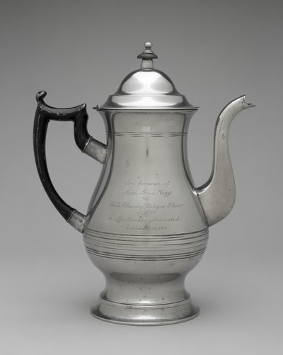 Coffeepot ou Teapot, c. 1830-1870 (estanho, madeira não identificada) de Roswell (attr.to) Gleason