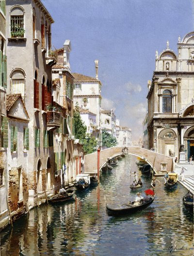 Um canal veneziano com a Scuola Grande di San Marco e o Campo San Giovanni e Paolo, Veneza de Rubens Santoro