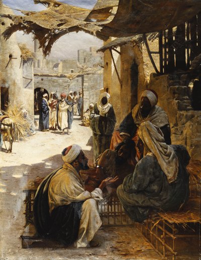 Árabes conversando em uma rua da vila, 1894 de Rudolf Der G. Swoboda