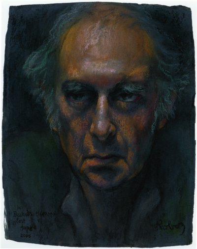 Harold Pinter no monólogo de um ato de Samuel Beckett interpreta o último retrato de Krapp&39;s Tape de Zsuzsi Roboz em pastéis c de Rudolf Eichstaedt