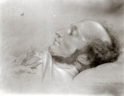 Felix Mendelssohn (1809-47) em seu leito de morte, c.1847 de Rudolf Julius Benno Huebner