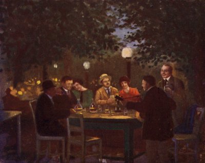 Uma festa "Heurigen" (cor litho) de Rudolf Klingsbogl