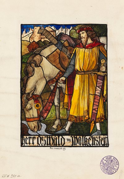 Oswald von Wolkenstein Design para vitrais, 1899. de Rudolf Schiestl