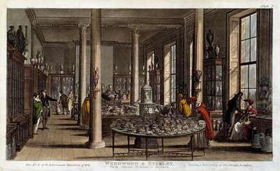 Vista interior de uma loja de porcelana Wedgwood em Londres Litografia de R. Ackermann de Rudolph Ackermann