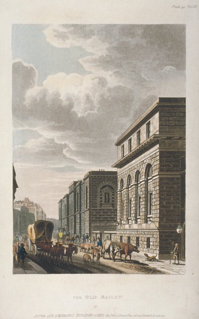 Vista de Old Bailey, olhando para o norte, cidade de Londres, 1814 de Rudolph Ackermann