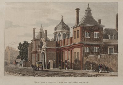 Vista do Museu Britânico, Holborn, com uma cena de rua, c.1810 de Rudolph Ackermann
