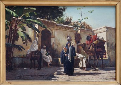 Cena marroquina, Pintura a óleo sobre madeira por Rudolph (ou Rudolphe) Ernst (1854-1932), cena da vida quotidiana em torno de uma fonte. Fotografia, KIM Youngtae, Nantes, Musee des Beaux Art de Nantes. de Rudolphe Ernst