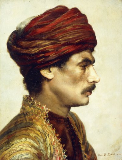 Retrato do perfil de um homem em um turbante vermelho, 1882 de Rudolphe Ernst