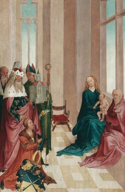 Tábua votiva com St. Anna Selbdritt e Santos Leopoldo, Ulrich e Andreas de Rueland Frueauf d. J.