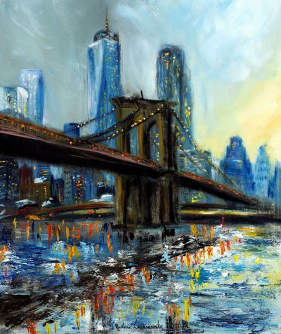 Ponte de Brooklyn vista de Manhattan, 2022 (óleo sobre tela) de Ruslana Levandovska