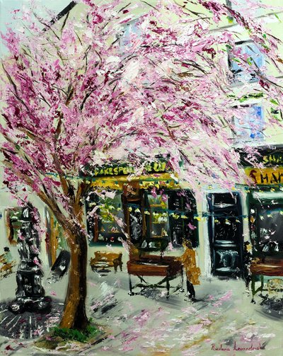 Cerejeiras em flor de Shakespeare  Company Paris II, 2022 (óleo sobre tela) de Ruslana Levandovska