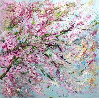 Cerejeiras em flor - chegou a primavera!, 2022 (óleo sobre cavas) de Ruslana Levandovska