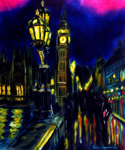 Evening London Westminster Bridge View, 2025 (óleo sobre tela) de Ruslana Levandovska