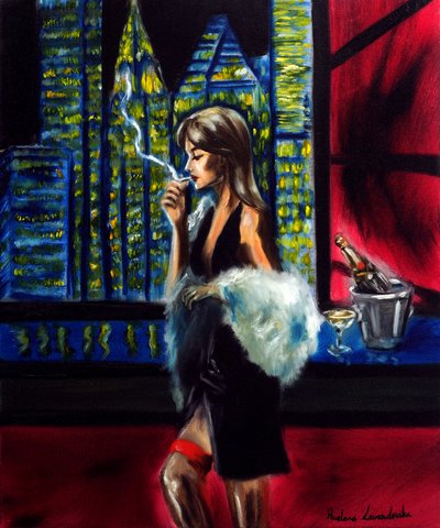 Senhora na noite da cidade, 2025 (óleo sobre tela) de Ruslana Levandovska