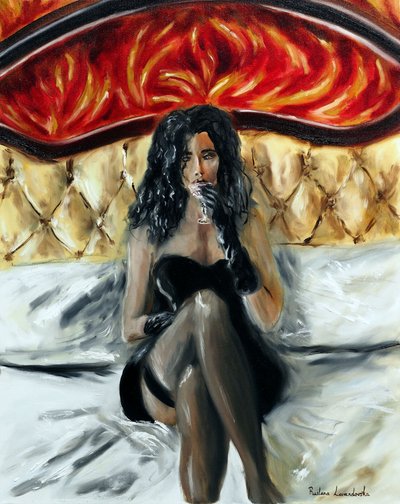 Mulher com um cocktail, 2023 (óleo sobre tela) de Ruslana Levandovska