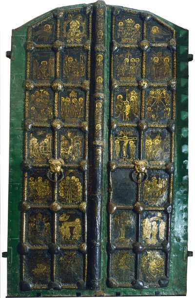 Portões dourados da Catedral da Natividade em Suzdal, no início do século XIII. de Russian Master