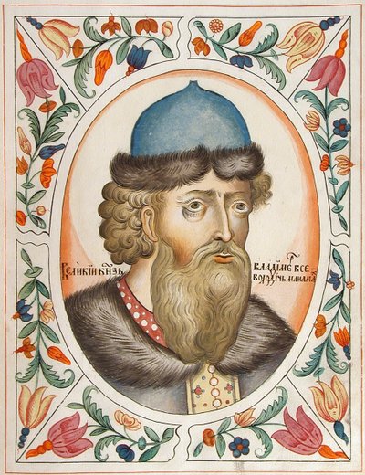 Grande Príncipe Vladimir II Monomakh de Kiev Do livro de títulos de Tsarskiy titulyarnik Tsars, 1672 de Russian Master