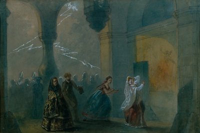 Cenografia da peça The Storm de A. Ostrovsky, meados do século XIX. de Russian Master