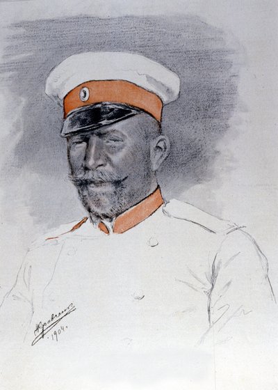 General Anatoli Stoessel Comandante da Praça de Port Arthur, Pastel de Kraftshenko de Russian School