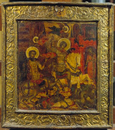 Ícone representando São Jorge e São Demétrio, c.1676 (têmpera no painel) de Russian School