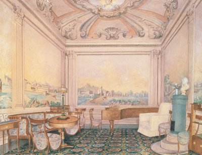 Interior da sala de recepção em uma mansão, 1840-50s (wc no papel) de Russian School