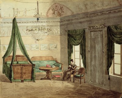 Quarto de dormir neoclássico, 1819 (wc on paper) de Russian School